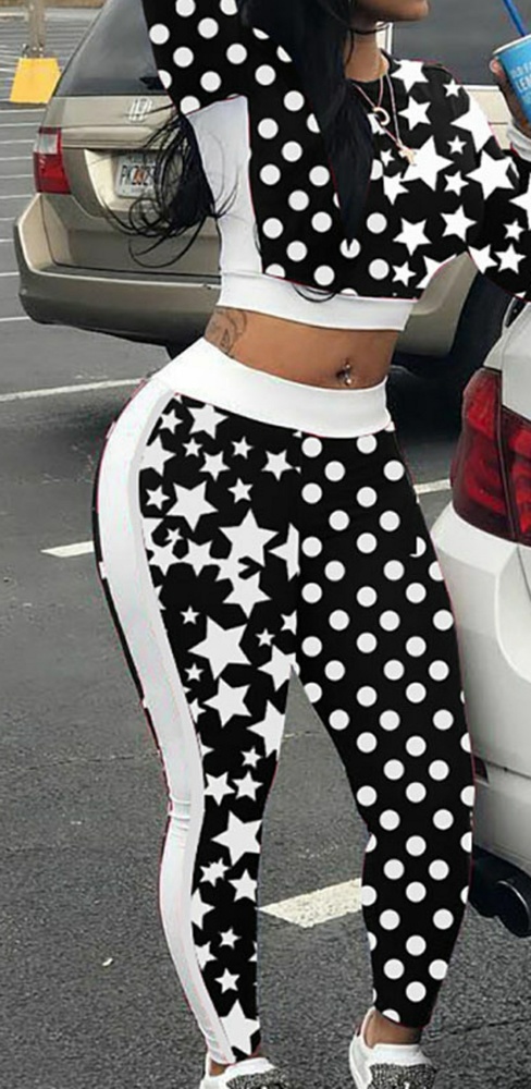 Lovely Casual Star Printed Wine Red Two-piece Pant